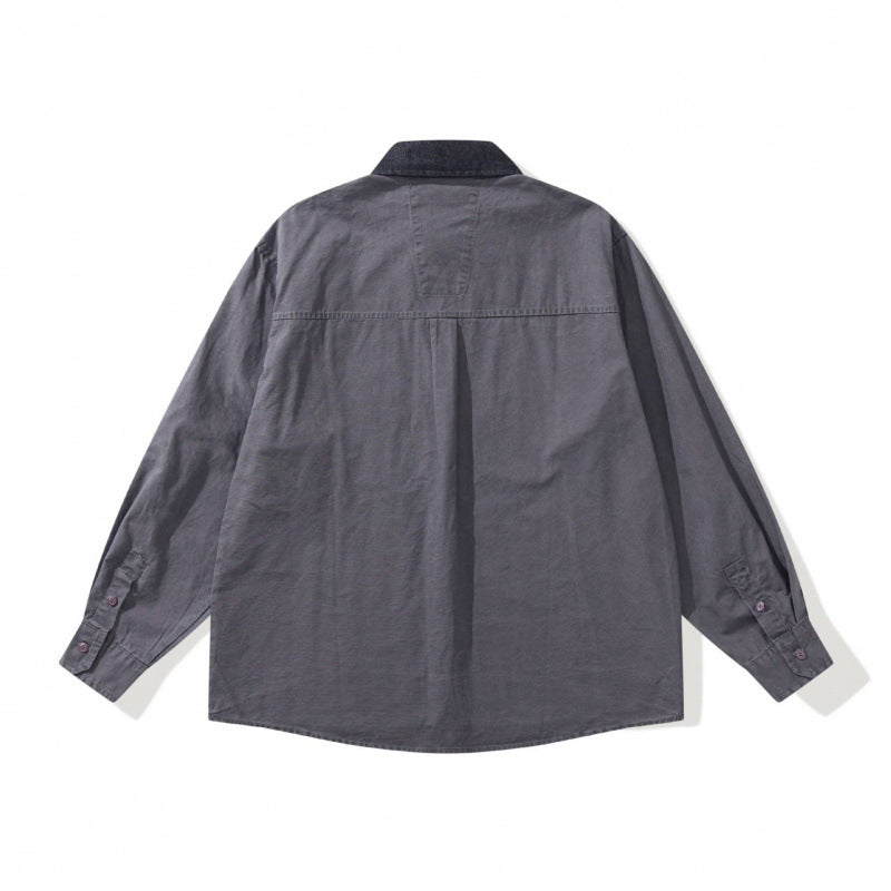 Herren Oversize Hemdjacke mit Cordkragen, Brusttasche und Nieten-Detail Drune