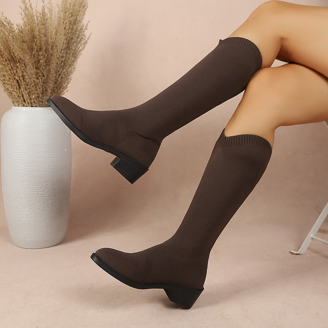 Damen Hohe Stiefel mit elegantem Blockabsatz Drune