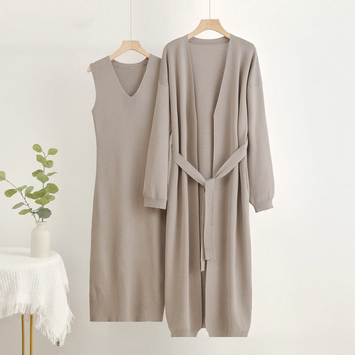 Damen 2-teiliges Kleid und Cardigan-Set mit V-Ausschnitt Drune