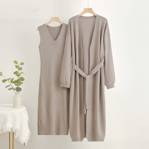 Damen 2-teiliges Kleid und Cardigan-Set mit V-Ausschnitt Drune