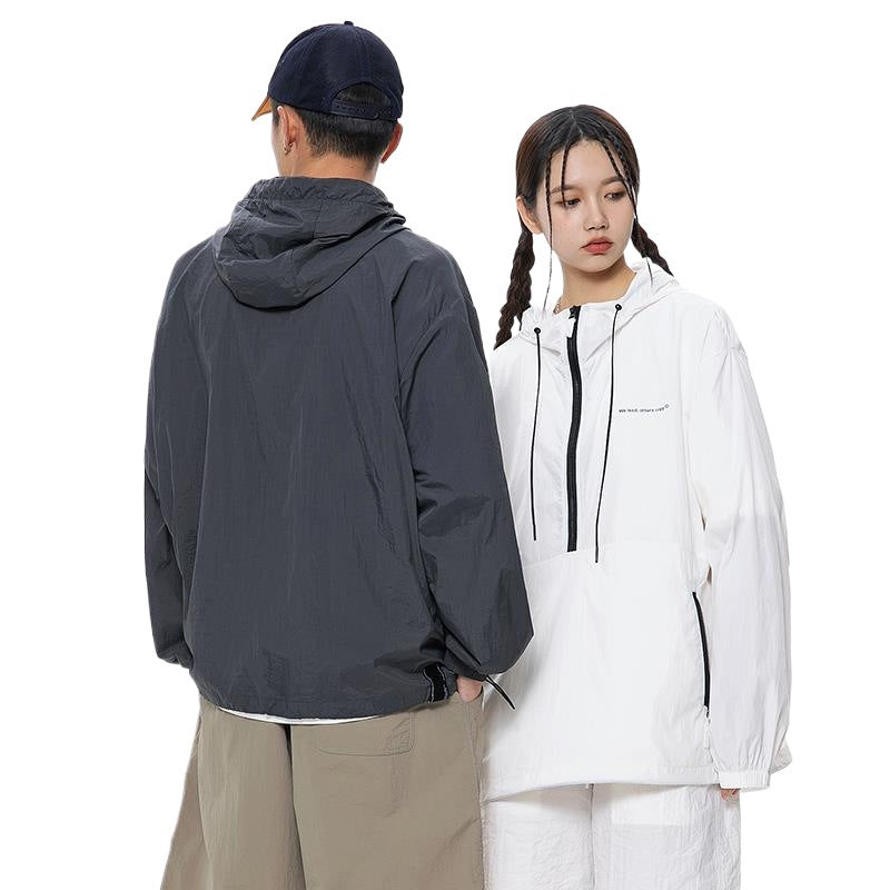 Unisex Leichter Ripstop-Hoodie-Anorak mit Halbreißverschluss, Kordelzug & Reißverschlusstaschen Drune