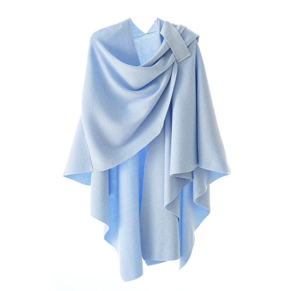 Damen Kapuzenponcho aus Feinstrick mit asymmetrischem Saum Drune