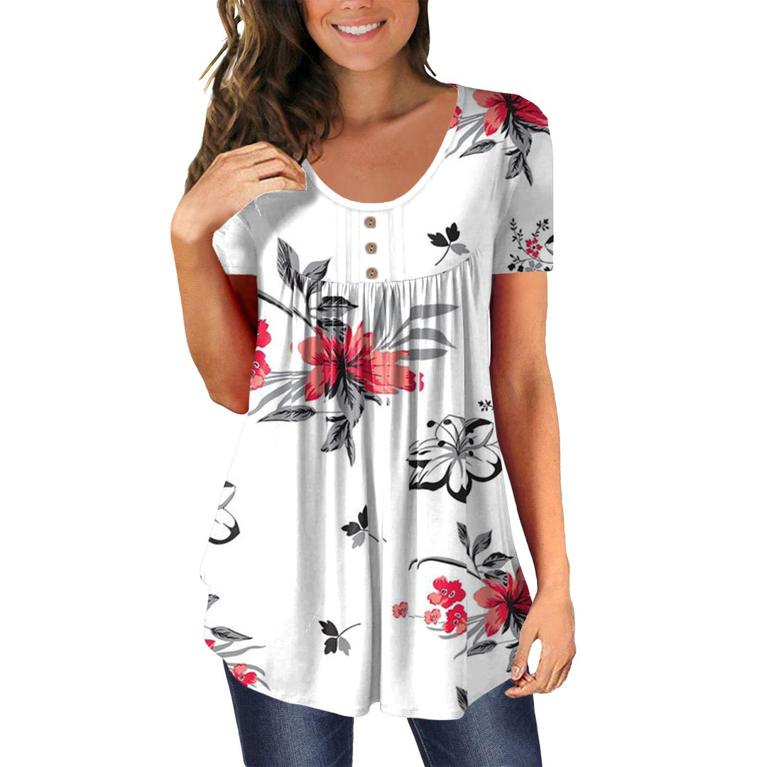 Damen Floral Print Casual Tunika Top Drune