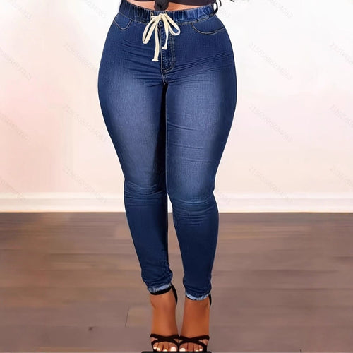 Damen High-Waist Sculpting-Jeggings im Denim‑Look mit elastischem Tunnelzugbund Drune