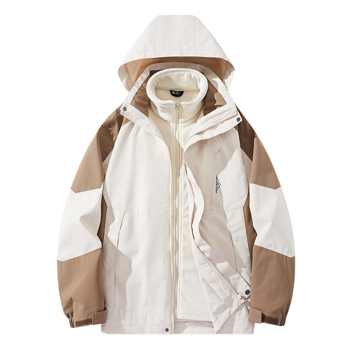 Herren Wasserabweisende zweilagige Trekkingjacke mit abnehmbarer Fleece-Innenjacke und Kapuze Drune