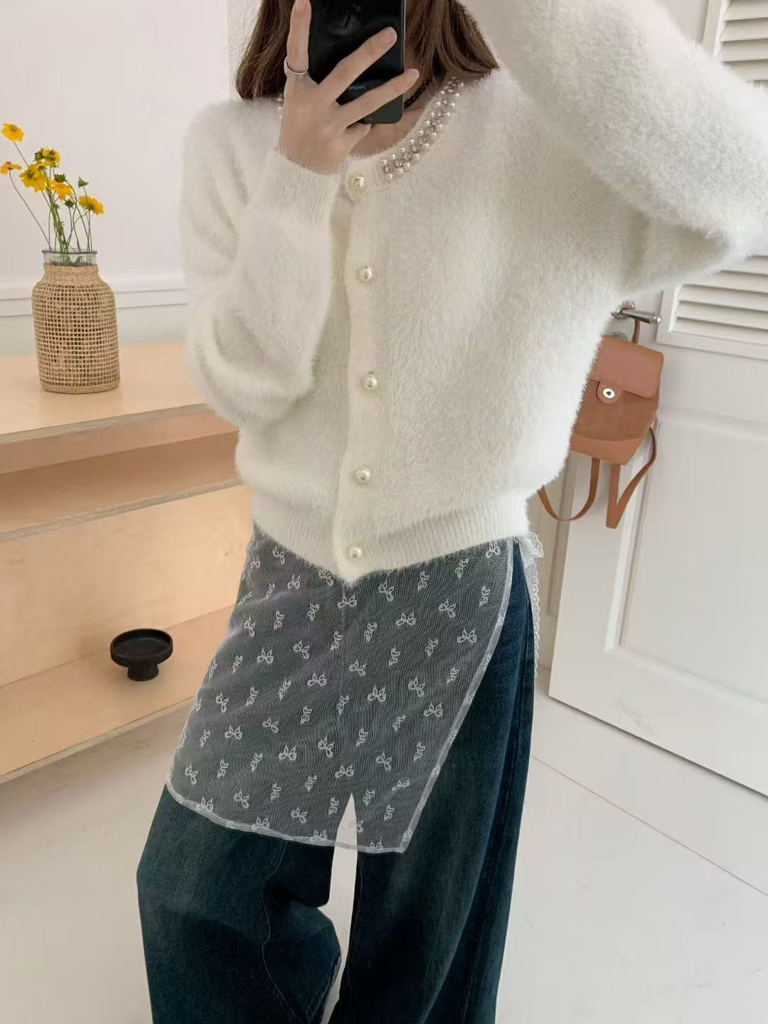 Damen Kuschelige Cardigan mit Perlen-Dekor Drune