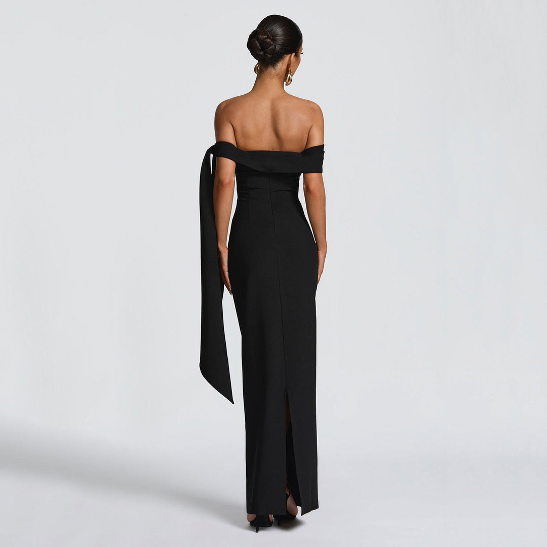 Damen Off-Shoulder Maxikleid mit eleganter Schleifenverzierung Drune