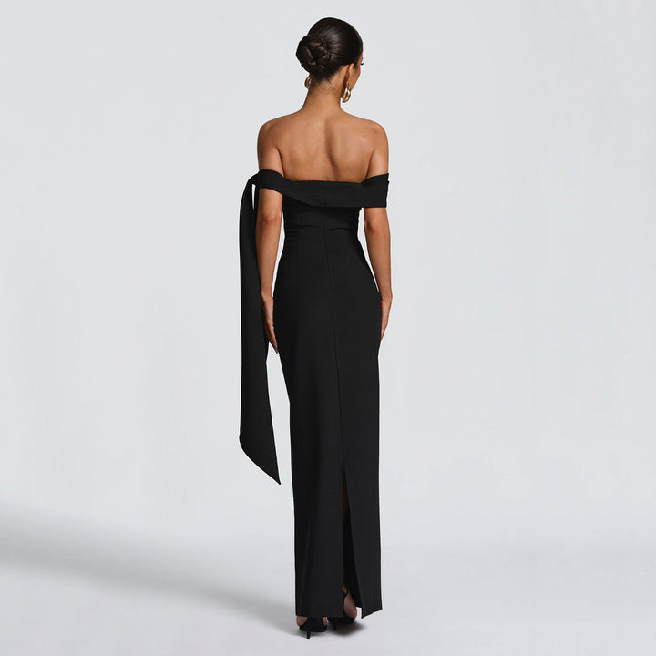 Damen Off-Shoulder Maxikleid mit eleganter Schleifenverzierung Drune