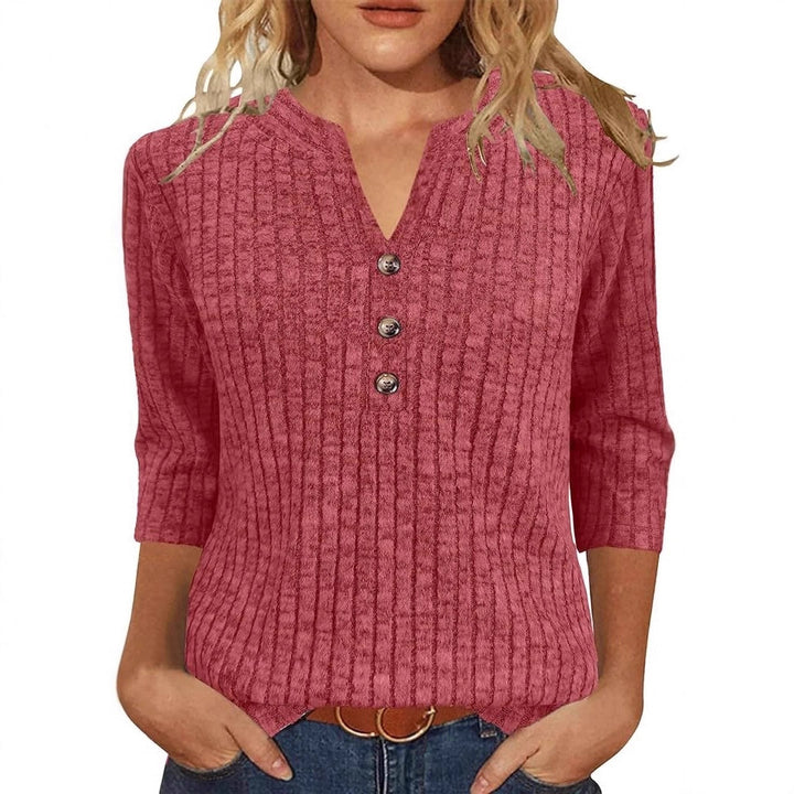 Damen Strickpullover mit dekorativem Knopfverschluss und modernem Rippenmuster Drune