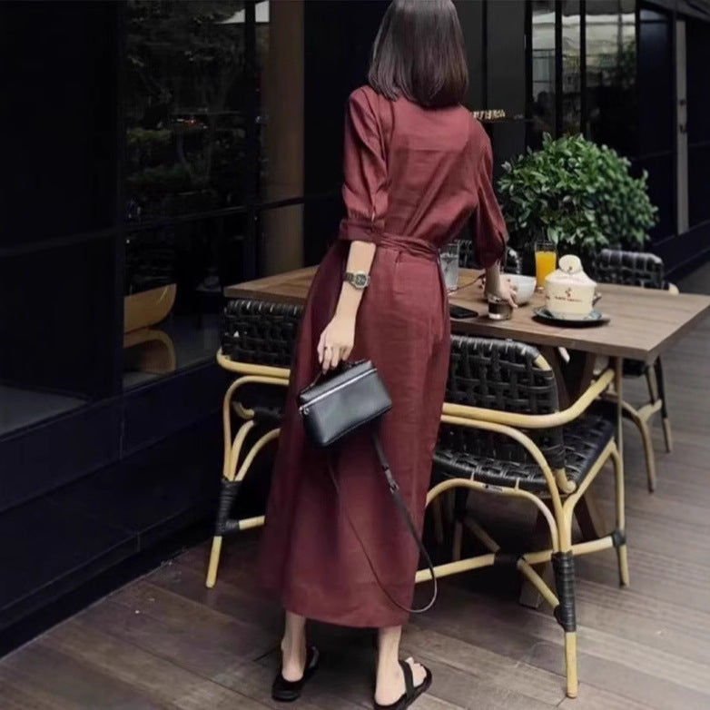 Damen Leichter Culotte-Jumpsuit mit Stehkragen, 3/4-Ärmeln und Taillengürtel Drune