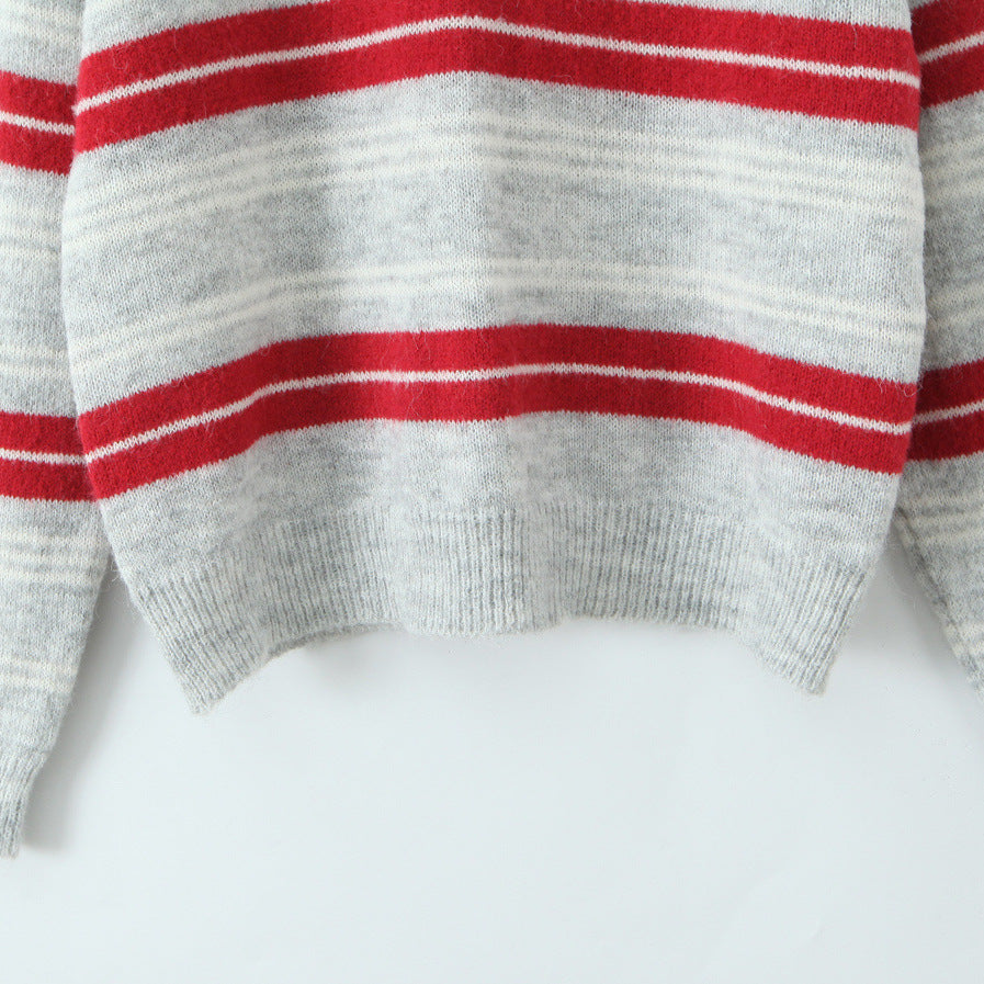 Damen Gestreifter Polokragen-Strickpullover im Oversize-Look Drune