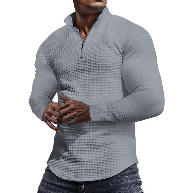 Herren Waffelstrick-Langarmshirt mit kurzem Reißverschluss Drune