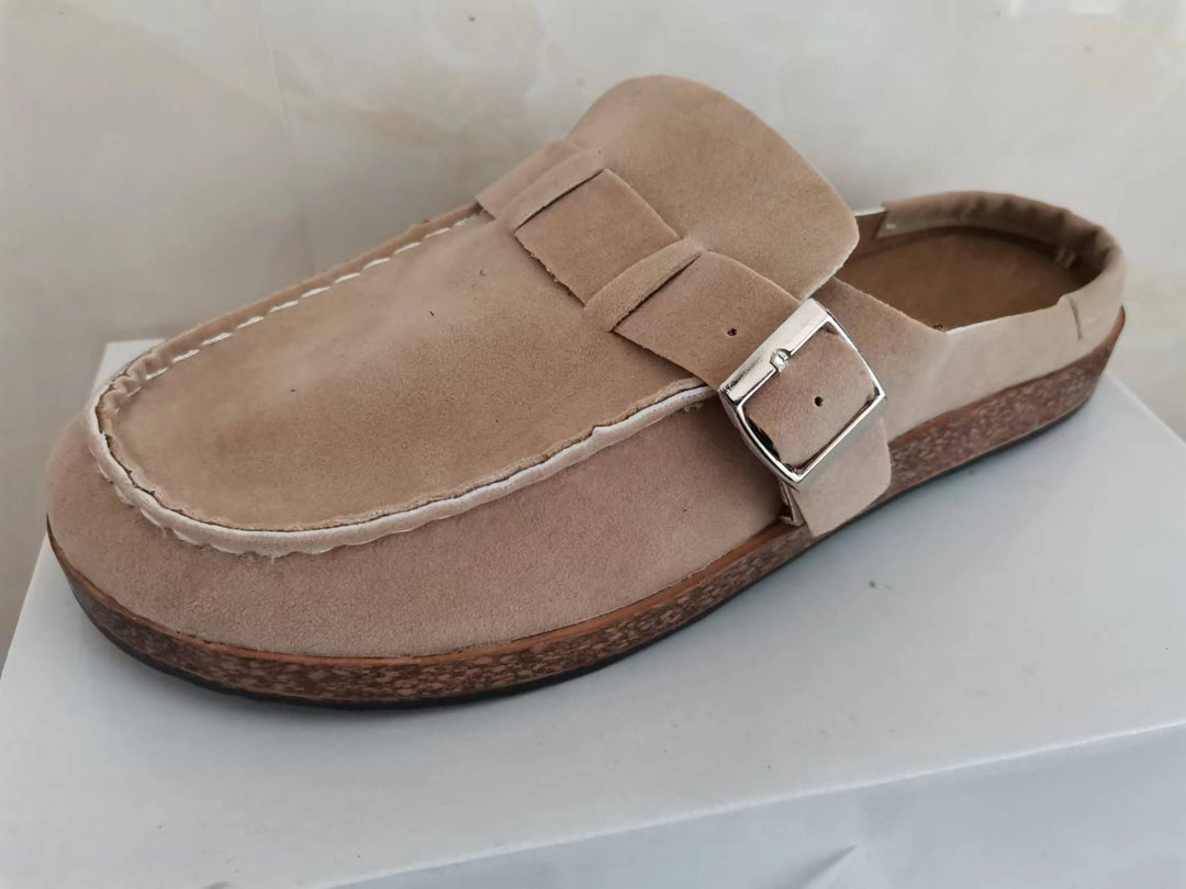 Damen Mokassin-Mule mit verstellbarer Schnalle und Kork-Plateau Drune