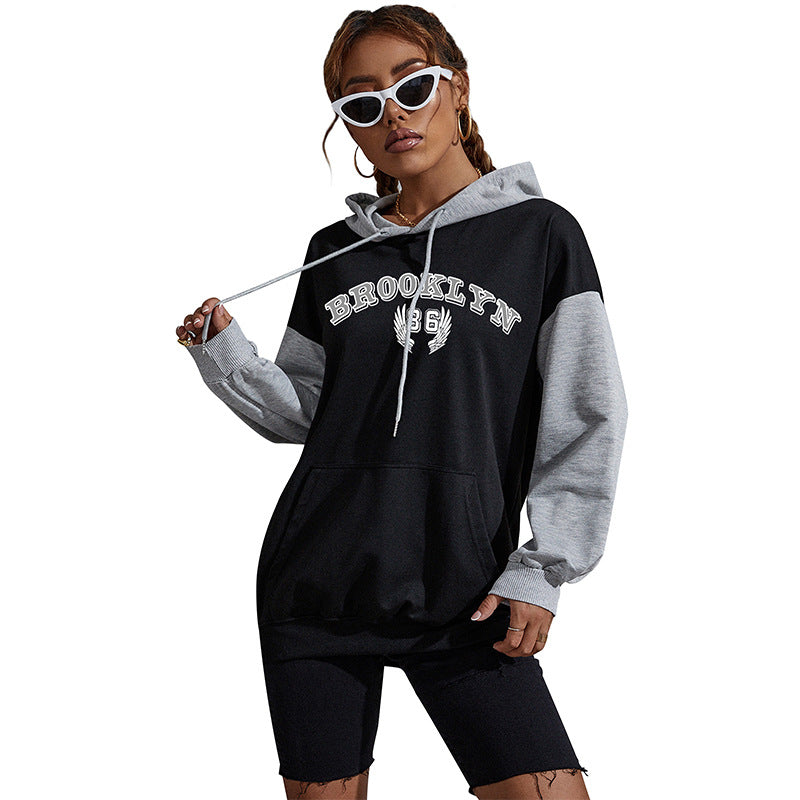 Damen Oversize-Kapuzenhoodie im Collegestyle mit Colorblock-Ärmeln, Kängurutasche und Kordelzug Drune