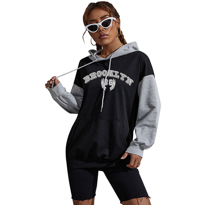 Damen Oversize-Kapuzenhoodie im Collegestyle mit Colorblock-Ärmeln, Kängurutasche und Kordelzug Drune