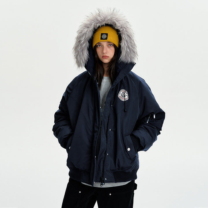 Damen nan oversized Thermo-Parka mit voluminöser Kapuze, abnehmbarer Webpelzblende und Rippbündchen Drune