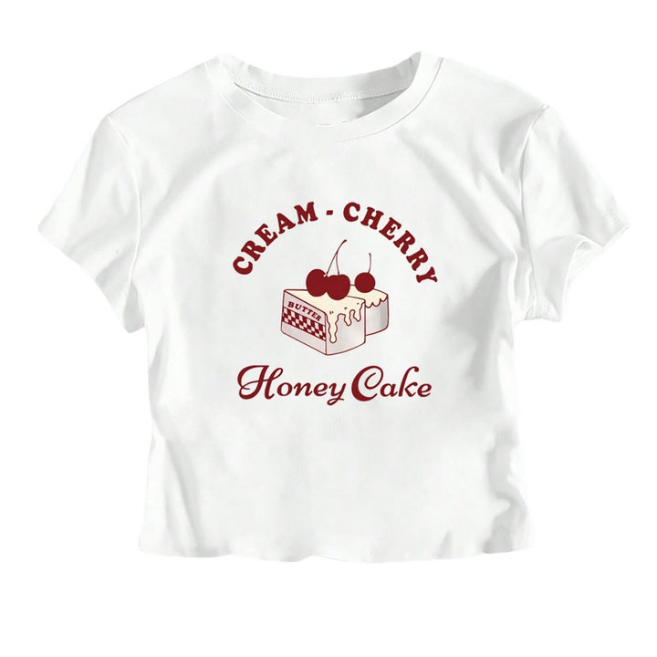 Damen Crop-T-Shirt mit kreativem Dessert-Motiv und modernem Schnitt Drune
