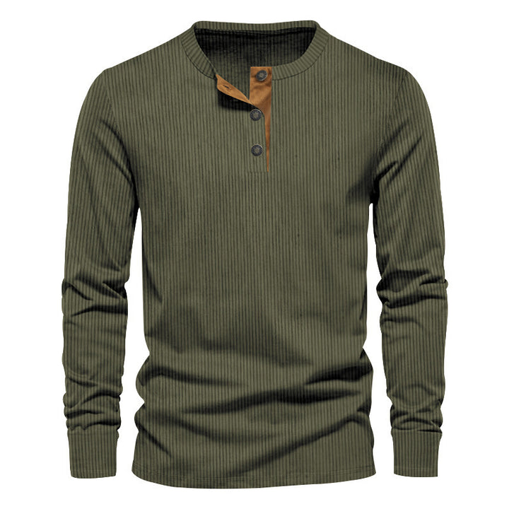 Herren lässiges Langarmshirt mit Knopfleiste und Rippstruktur Drune