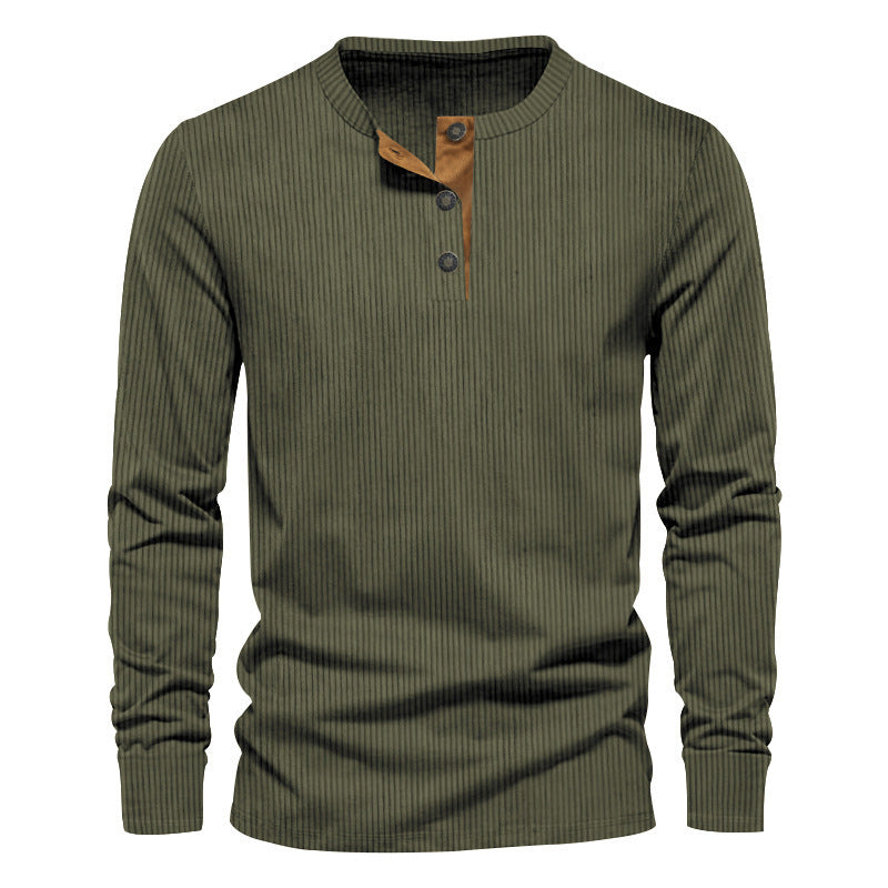 Herren lässiges Langarmshirt mit Knopfleiste und Rippstruktur Drune