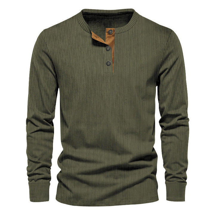 Herren lässiges Langarmshirt mit Knopfleiste und Rippstruktur Drune