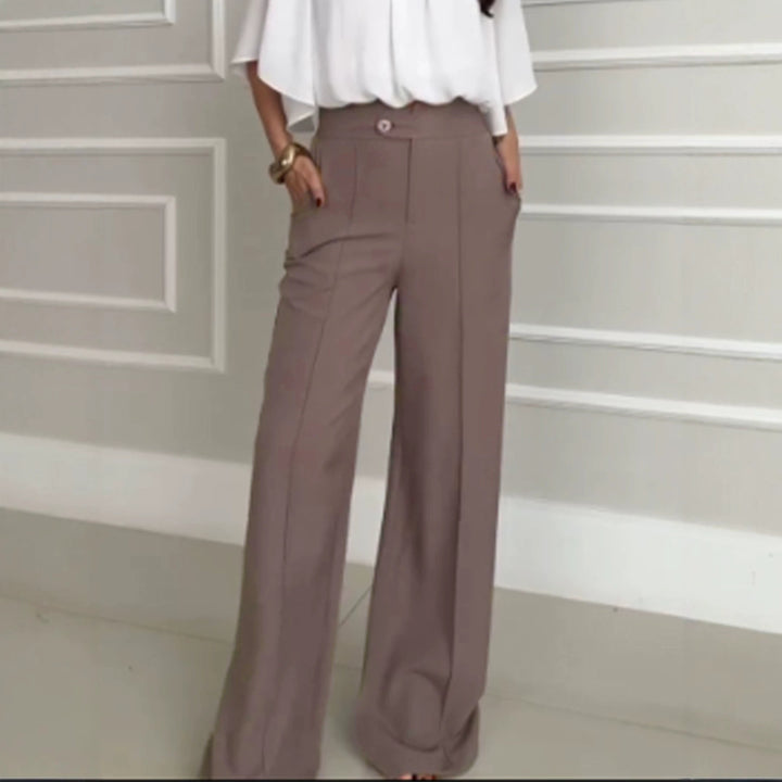 Damen Hochtaillierte Palazzo-Hose mit Bügelfalte, geradem Bein und Eingrifftaschen Drune