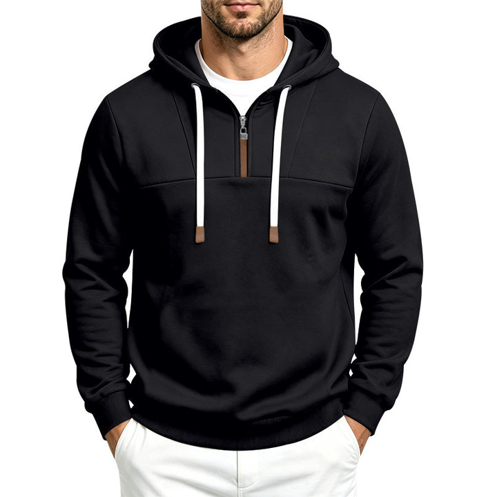Herren Moderner Halbzip-Hoodie aus French Terry mit Zierriegel und Kordelzug Drune