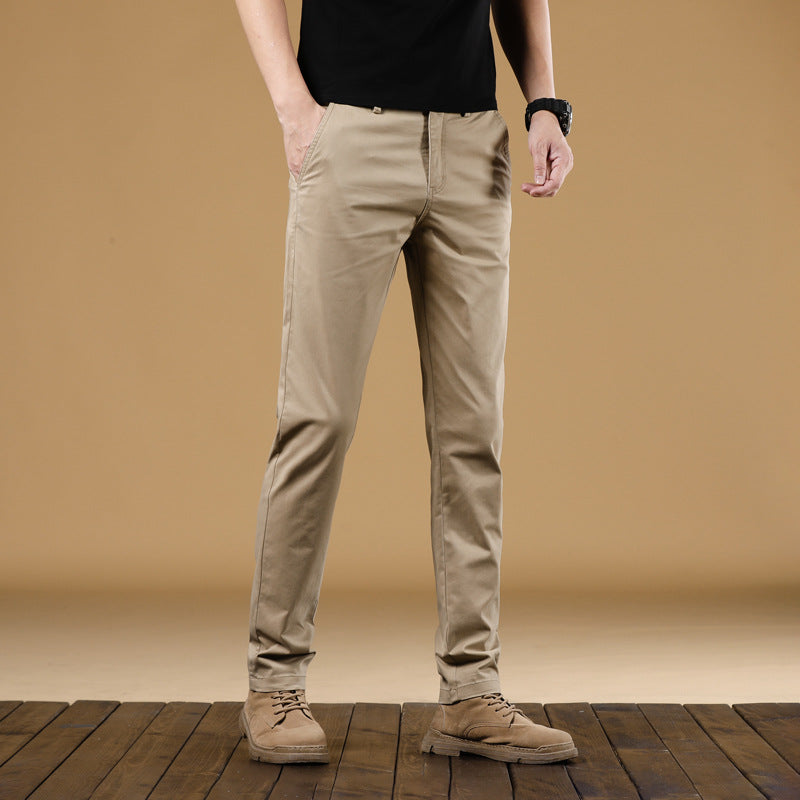 Herren Slim-Fit Baumwoll-Chinohose mit elastischem Bund und geradem Bein Drune