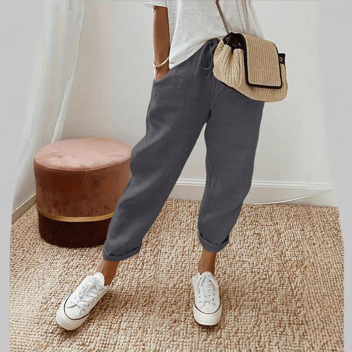 Damen Lässige Leinen-Hose mit elastischem Bund und praktischen Taschen Drune