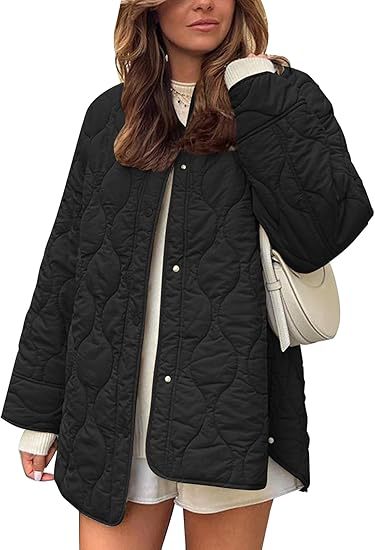 Damen gesteppte Oversize-Steppjacke mit Druckknopfleiste und gerundetem Saum Drune