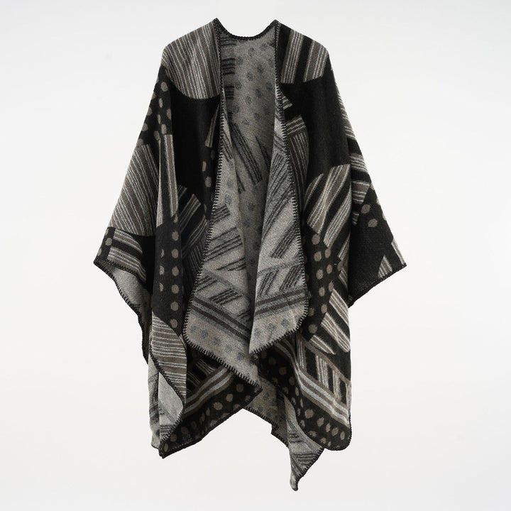 Damen Jacquard‑Ruana mit grafischem Muster und Kettelkante Drune
