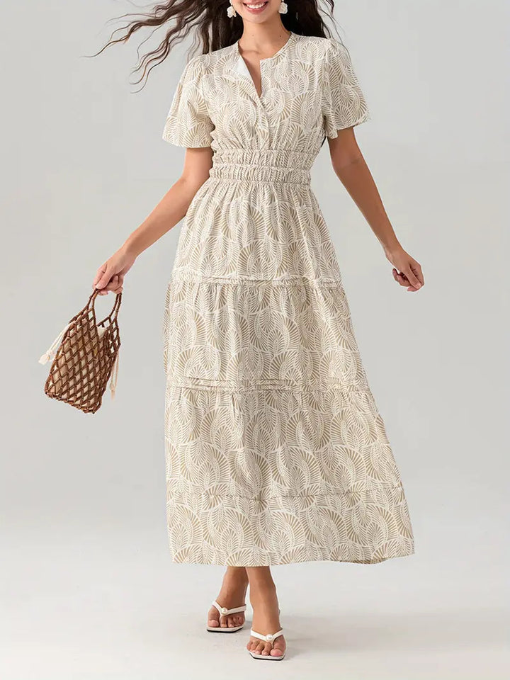 Damen Langes Wickelkleid mit elastischem Taillenzug und stilvollem Muster Drune