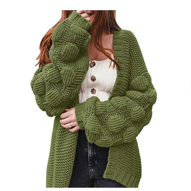 Damen Grobstrick Cardigan mit Puffärmeln und strukturiertem Design Drune