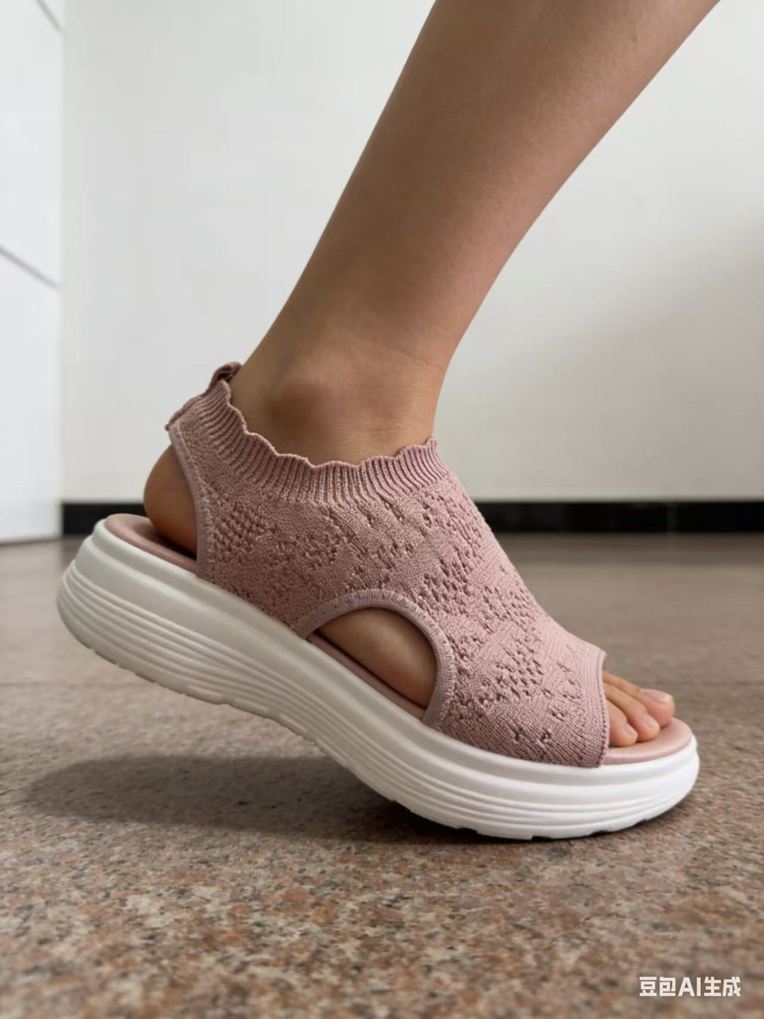 Damen Bequeme Plateau-Sandalen mit elastischem Obermaterial und atmungsaktiver Sohle Drune