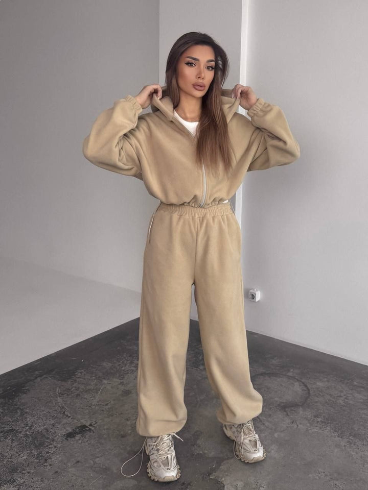 Damen Fleece-Hoodie und entspannte Jogginghose Set