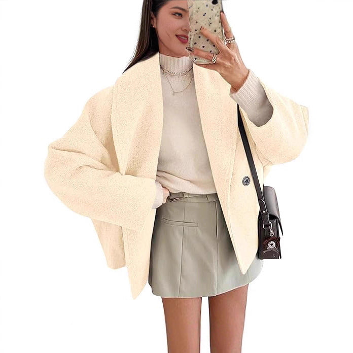 Damen nan oversized Teddyjacke mit großem Schalkragen und Ein-Knopf-Verschluss Drune