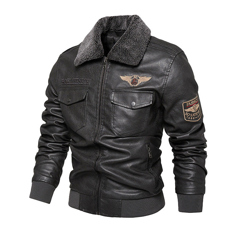 Herren Lässige Kunstlederjacke mit weichem Teddyfutter Drune