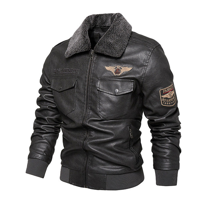Herren Lässige Kunstlederjacke mit weichem Teddyfutter Drune