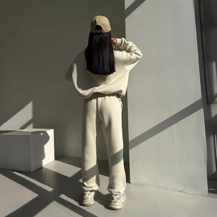 Damen lässiger Sweatshirt- und Jogginghose-Set mit hohem Kragen Drune
