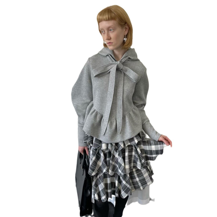 Damen Pullover mit Krawatten-Detail und Volant Drune