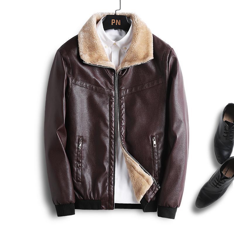 Herren Kunstleder-Pilotenblouson mit vollem Teddyfutter und Rippbündchen Drune
