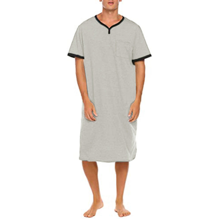 Herren nan langes Baumwoll-Schlafshirt mit Henley-Kragen Drune