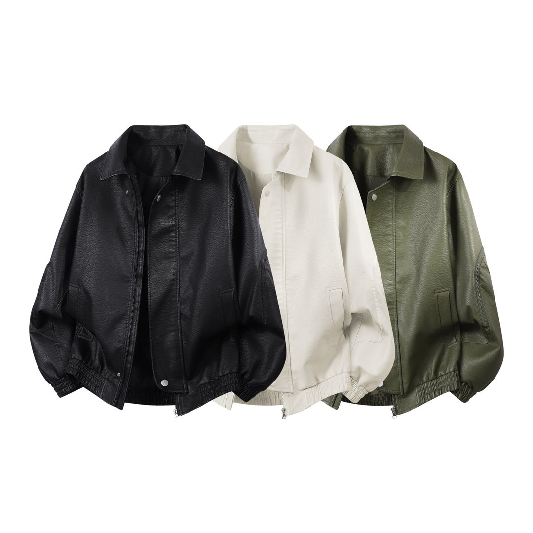 Herren oversized Kunstleder-Blouson mit elastischem Saum und verdecktem Reißverschluss Drune