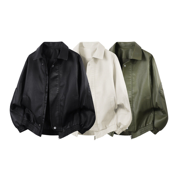 Herren oversized Kunstleder-Blouson mit elastischem Saum und verdecktem Reißverschluss Drune