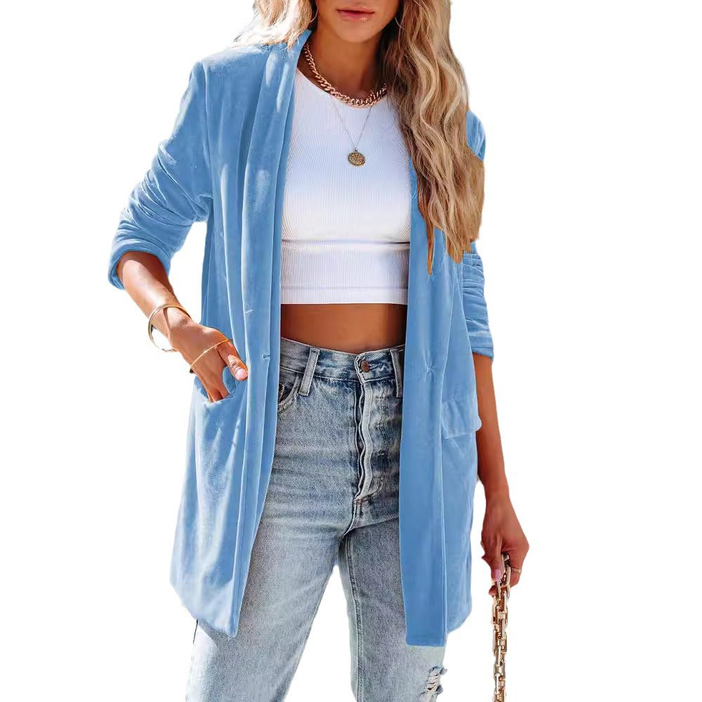 Damen Elegant geschnittener Velours-Blazer mit Taschen Drune