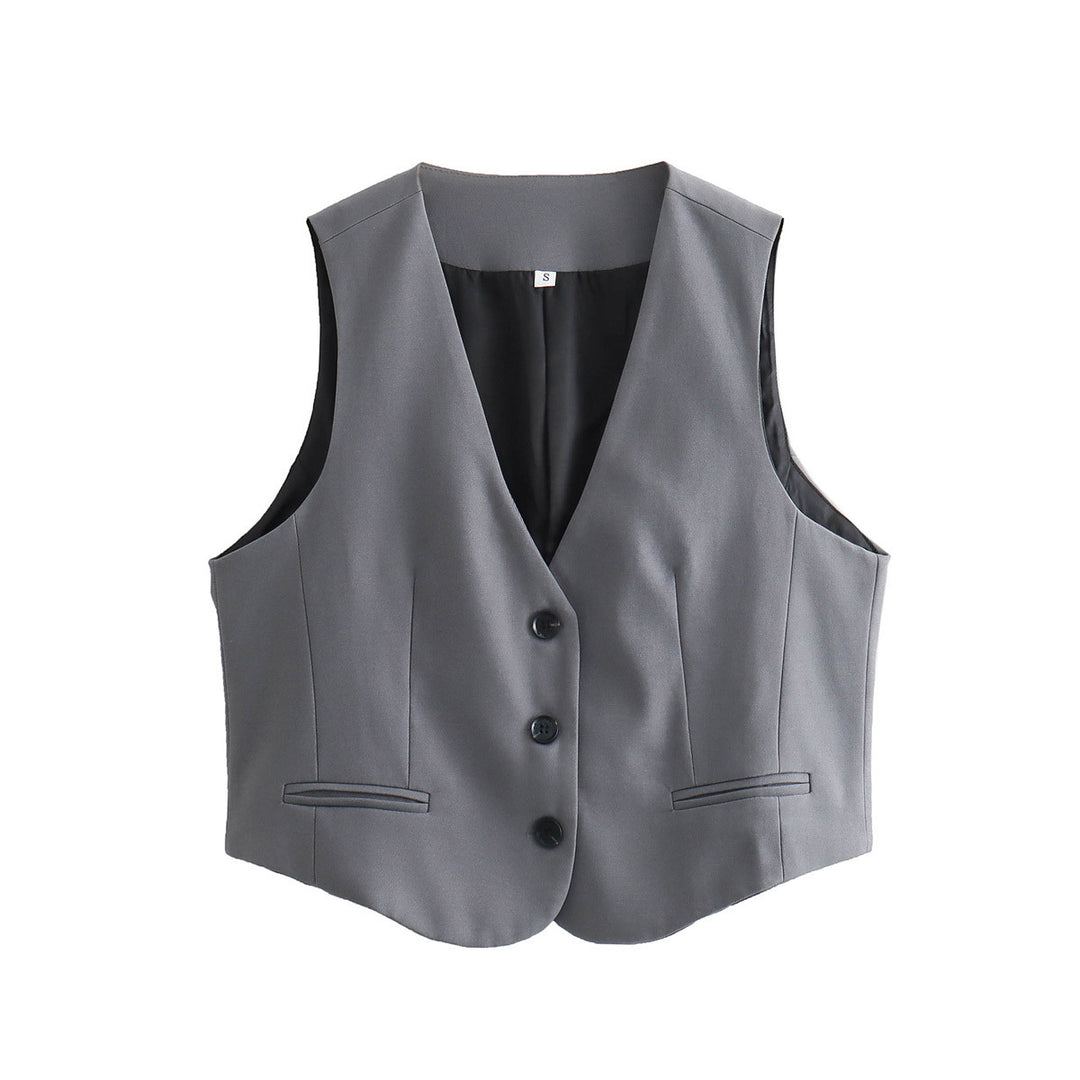 Damen nan taillierte Business-Weste mit V-Ausschnitt und paspelierten Eingrifftaschen Drune