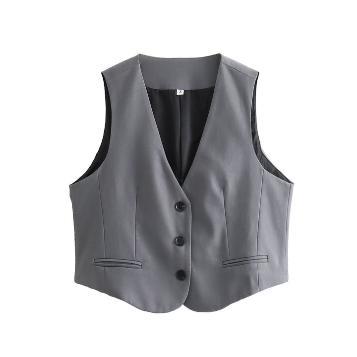 Damen nan taillierte Business-Weste mit V-Ausschnitt und paspelierten Eingrifftaschen Drune