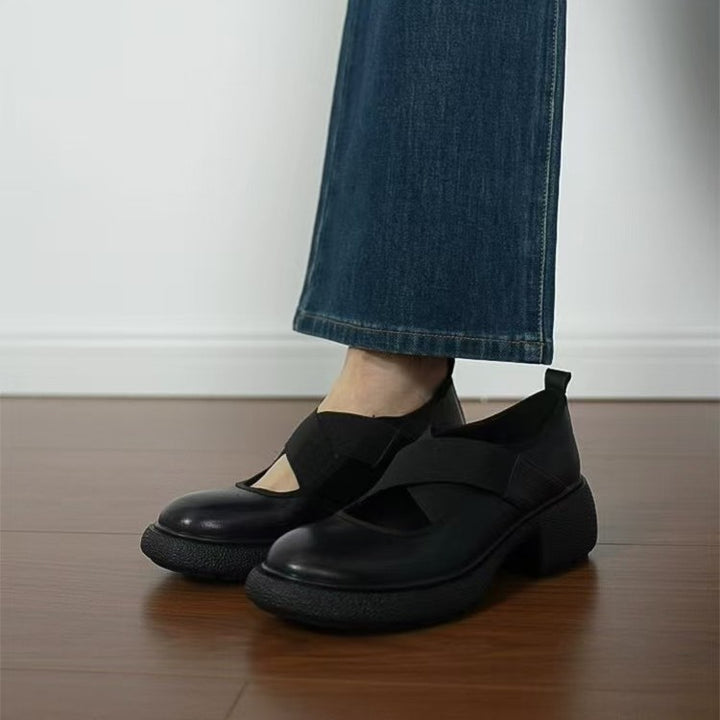 Damen Mary‑Jane Slipper mit elastischen Kreuzriemen und profiliertem Plateausohle-Design Drune