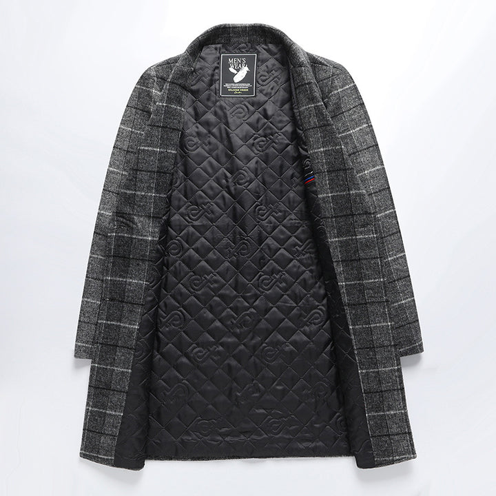 Herren Karierter Wollmix-Kurzmantel mit schlanker Silhouette und Reverskragen Drune