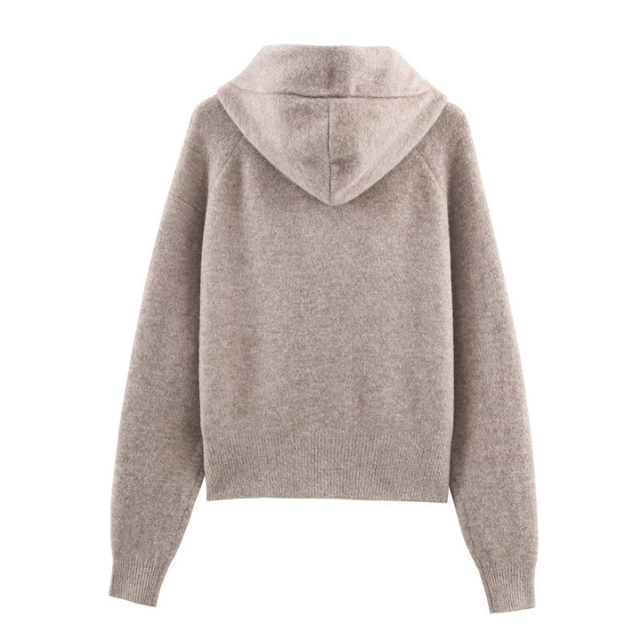Damen modischer Strickpullover mit Kapuze und dekorativem Bindeband Drune