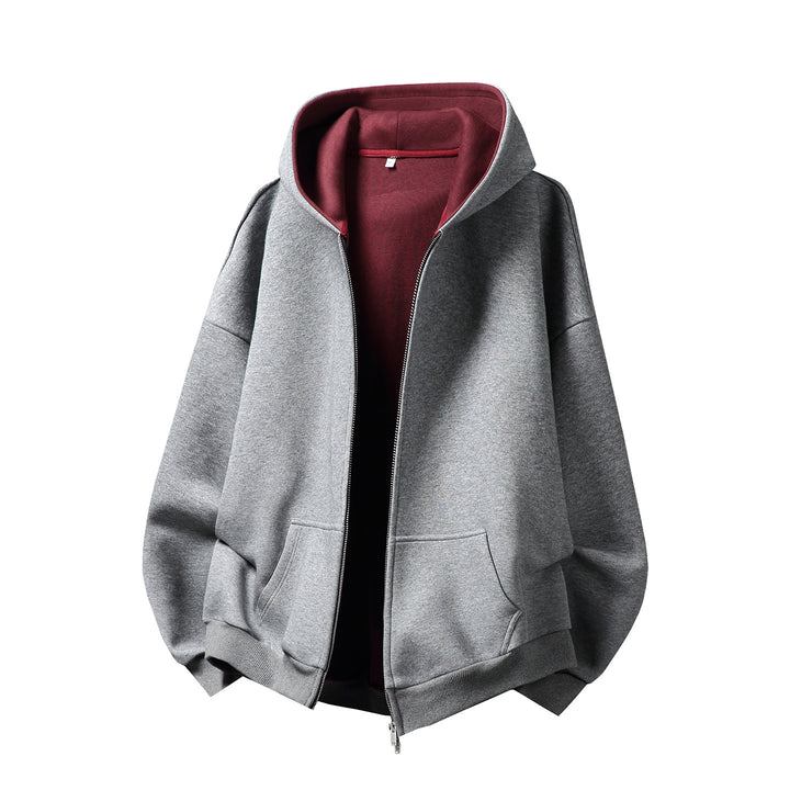 Unisex Oversize-Kapuzenjacke mit kontrastiertem Innenfutter und tiefer Kängurutasche Drune